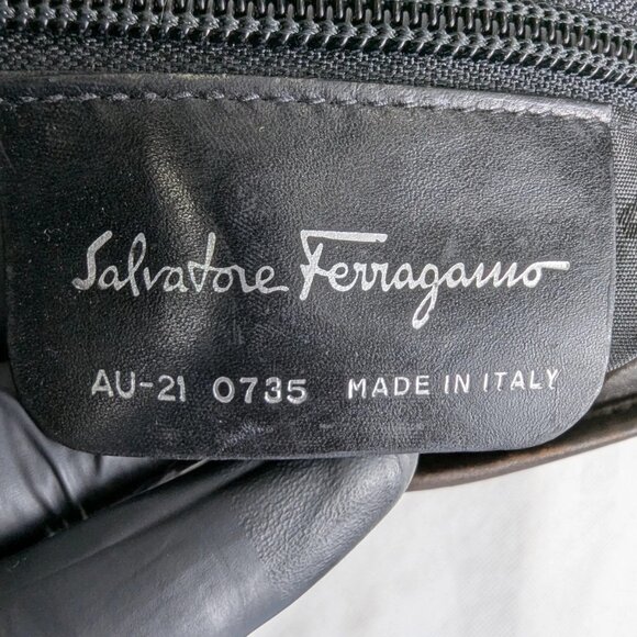 FERRAGAMO Vara Bow Solid Knit Nylon Designer Formal Medium Brown Hobo Charm BAG - Picture 5 of 16